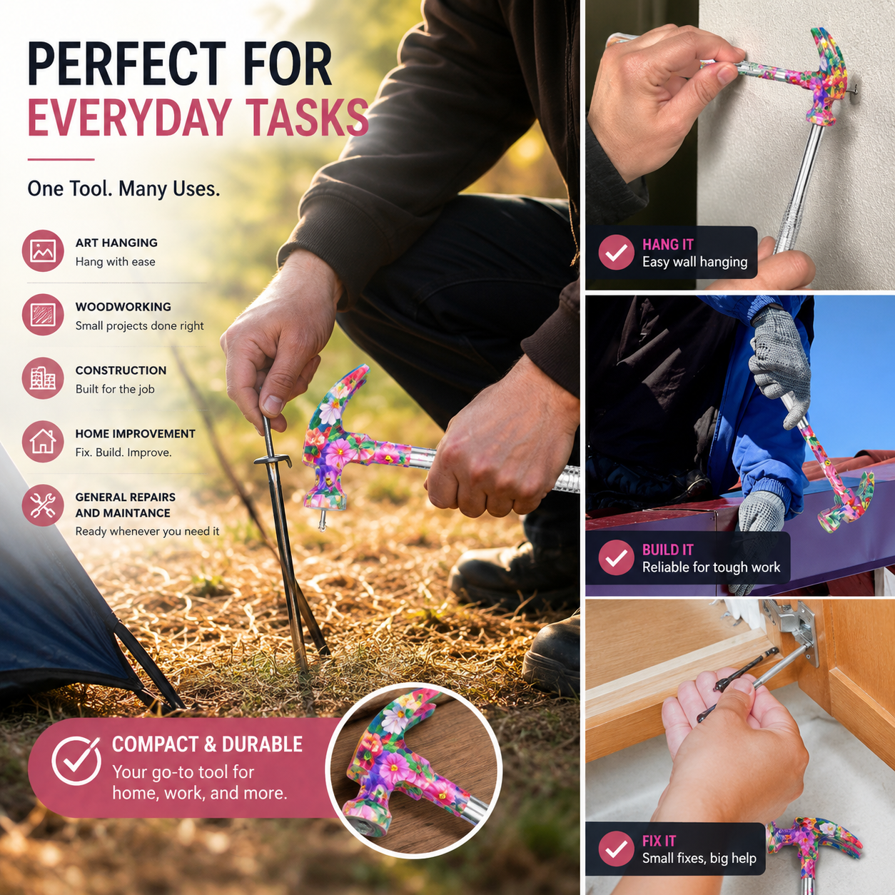 6 in 1 Mini Multi-Function Floral Hammer Screwdriver Tool