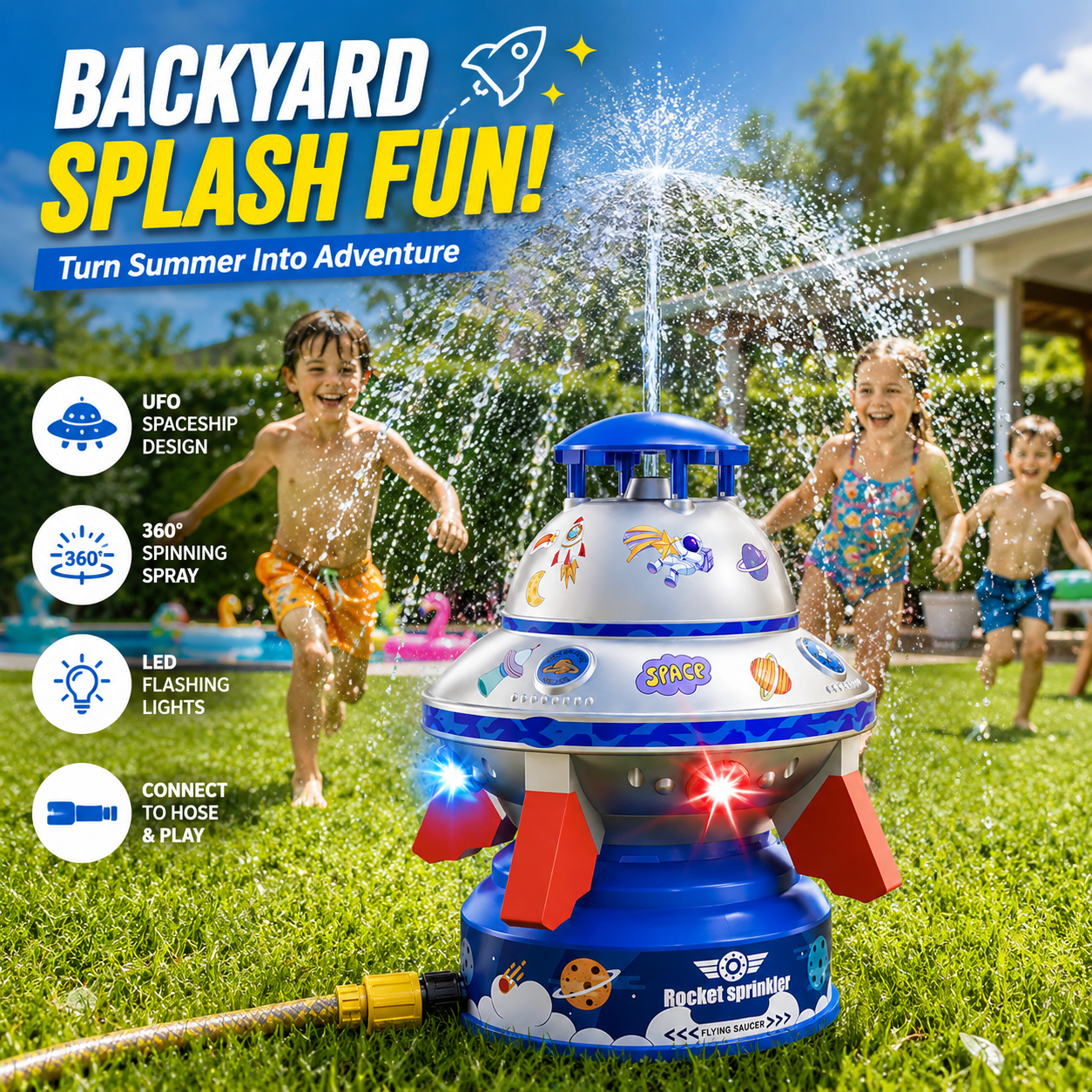 🚀 UFO Rocket Sprinkler Toy – 360° Spinning Splash Fun for Kids