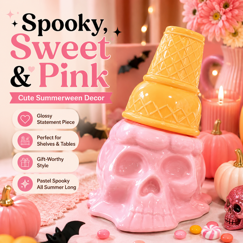 Pink Skull Ice Cream Decor – Cute Summerween Halloween Ornament