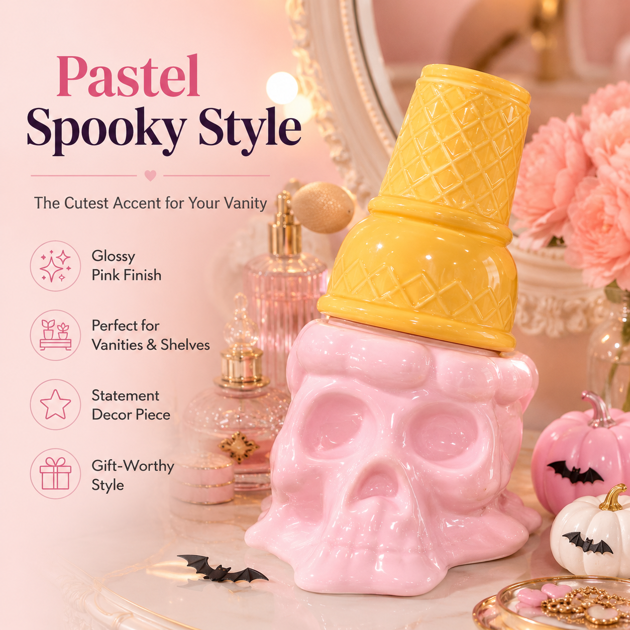 Pink Skull Ice Cream Decor – Cute Summerween Halloween Ornament