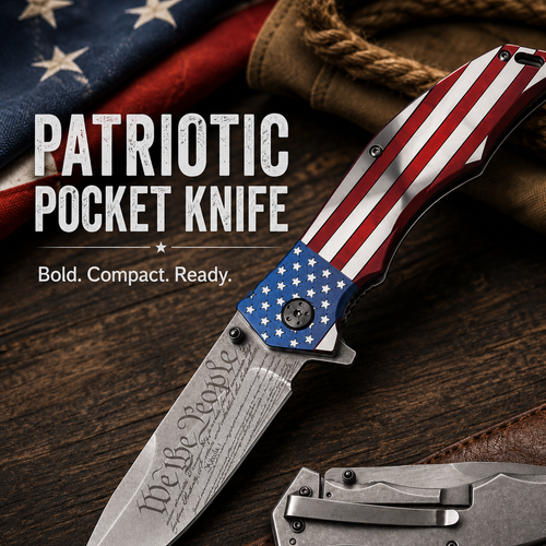 USA Patriotic Folding Pocket Knife MX-A849CL 5" Closed 3.75" 3MM BLADE, USA Flag Knife