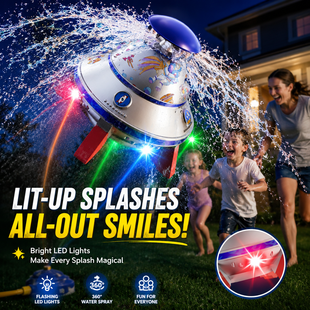 🚀 UFO Rocket Sprinkler Toy – 360° Spinning Splash Fun for Kids