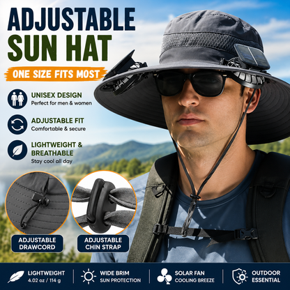 Solar Powered Cooling Fan Hat | Wide Brim Sun Protection Hat for Fishing, Hiking & Outdoor Work