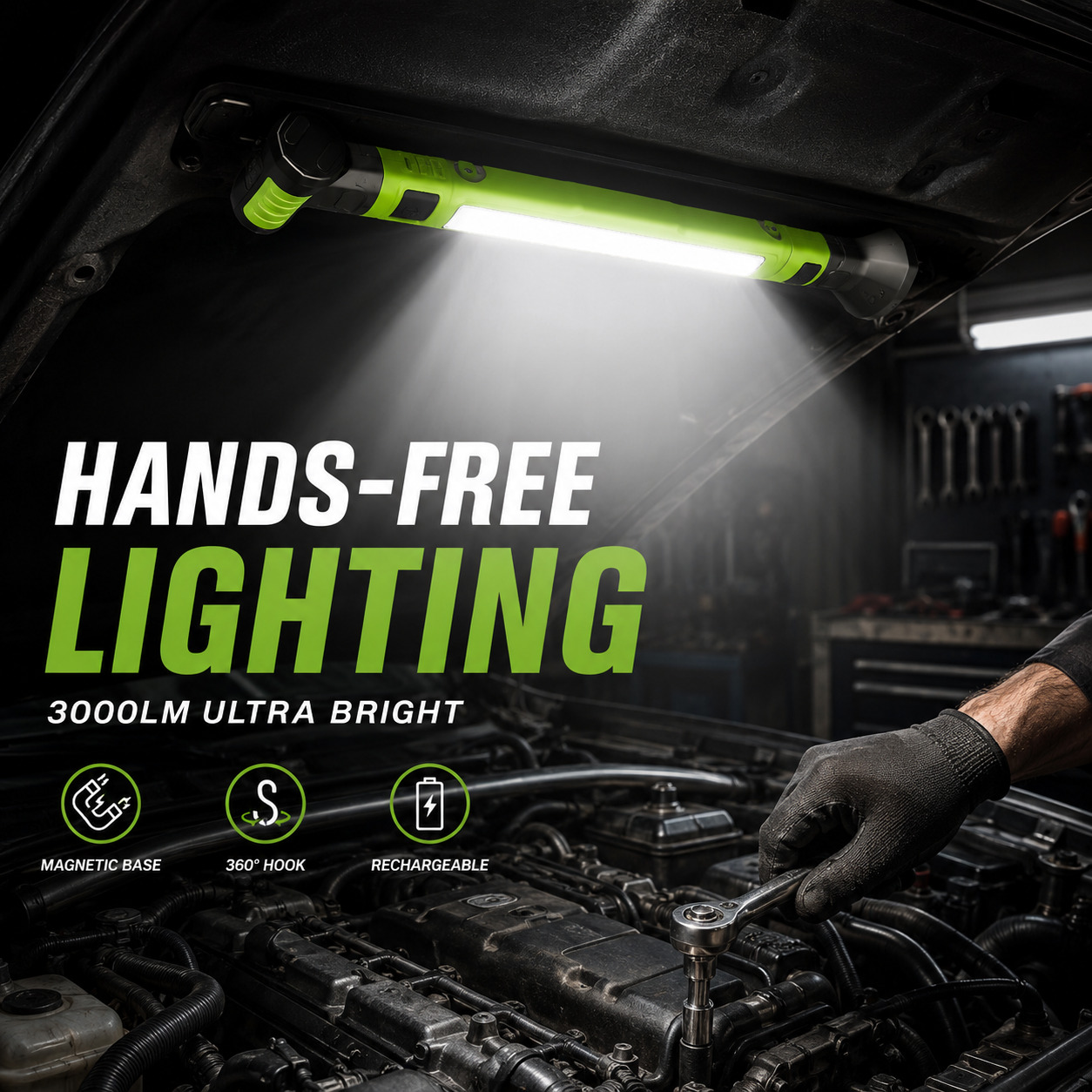 3000LM Rechargeable Magnetic Work Light with Hook & Power Bank