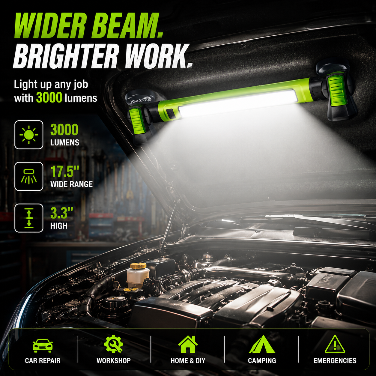 3000LM Rechargeable Magnetic Work Light with Hook & Power Bank