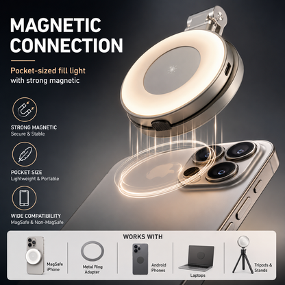 3-in-1 Magnetic Selfie Light with Mirror | Portable Phone Fill Light
