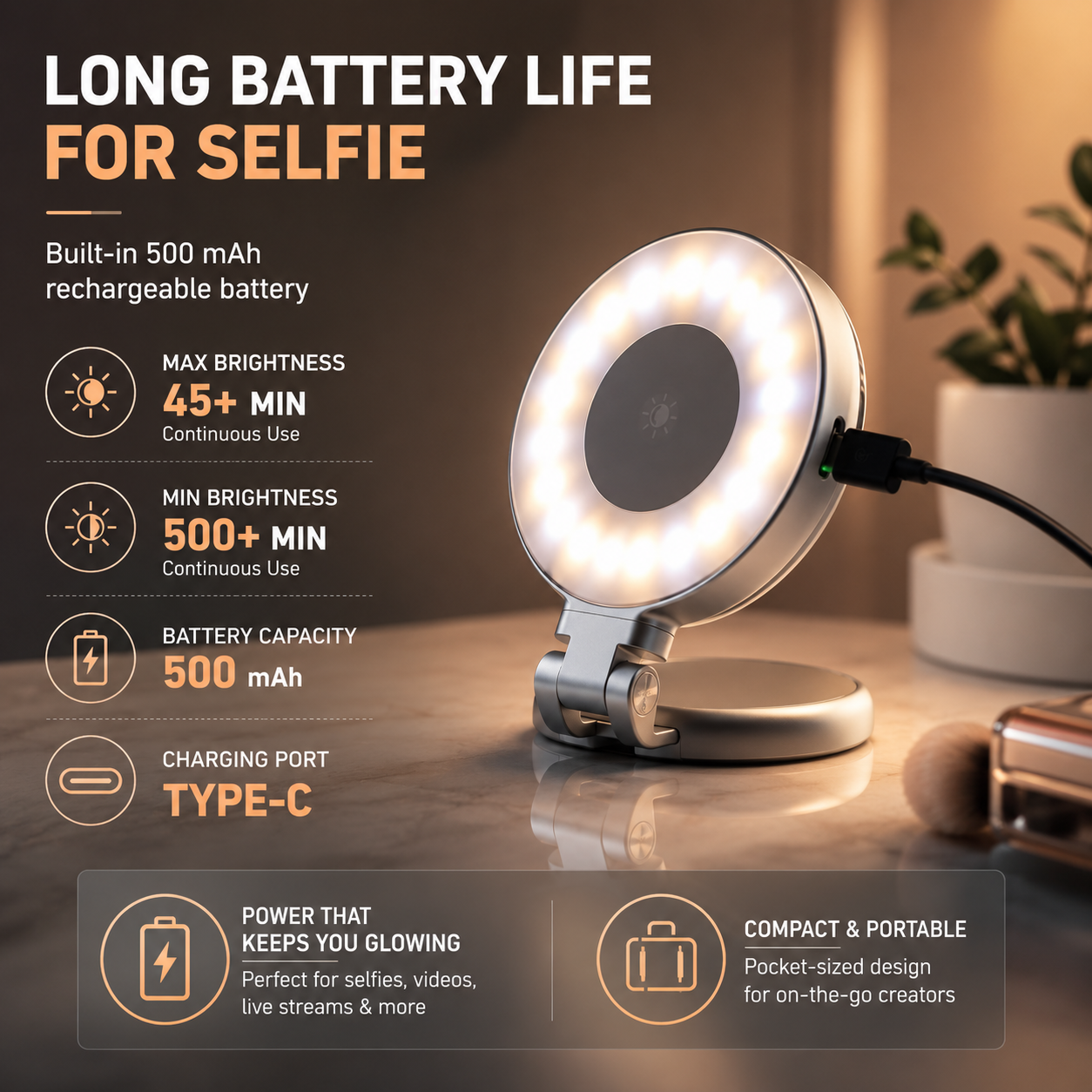 3-in-1 Magnetic Selfie Light with Mirror | Portable Phone Fill Light