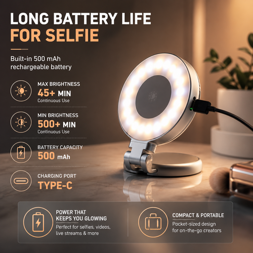 3-in-1 Magnetic Selfie Light with Mirror | Portable Phone Fill Light