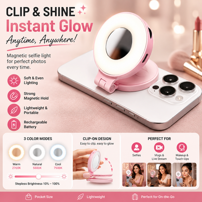 3-in-1 Magnetic Selfie Light with Mirror | Portable Phone Fill Light