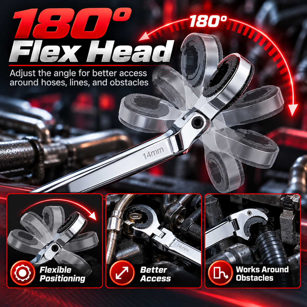 🔧 50% OFF Today! 7-in-1 Ratcheting Flare Nut Wrench Set for Tight Space