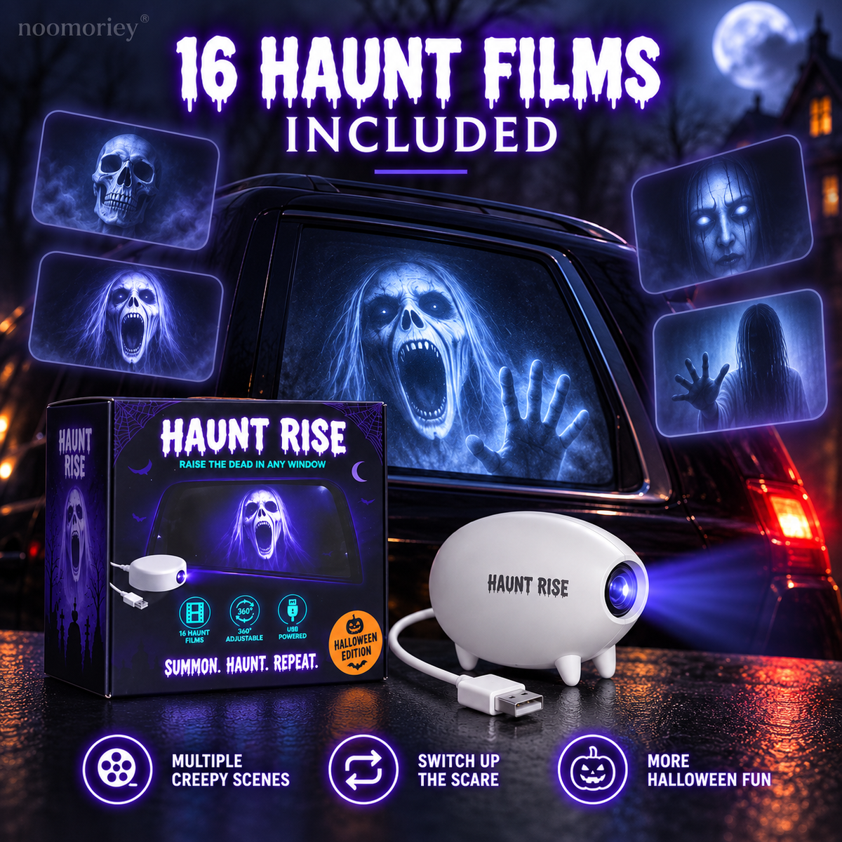🎃 Halloween Window Projector – 16 Spooky Films, USB-Powered Holiday Decor