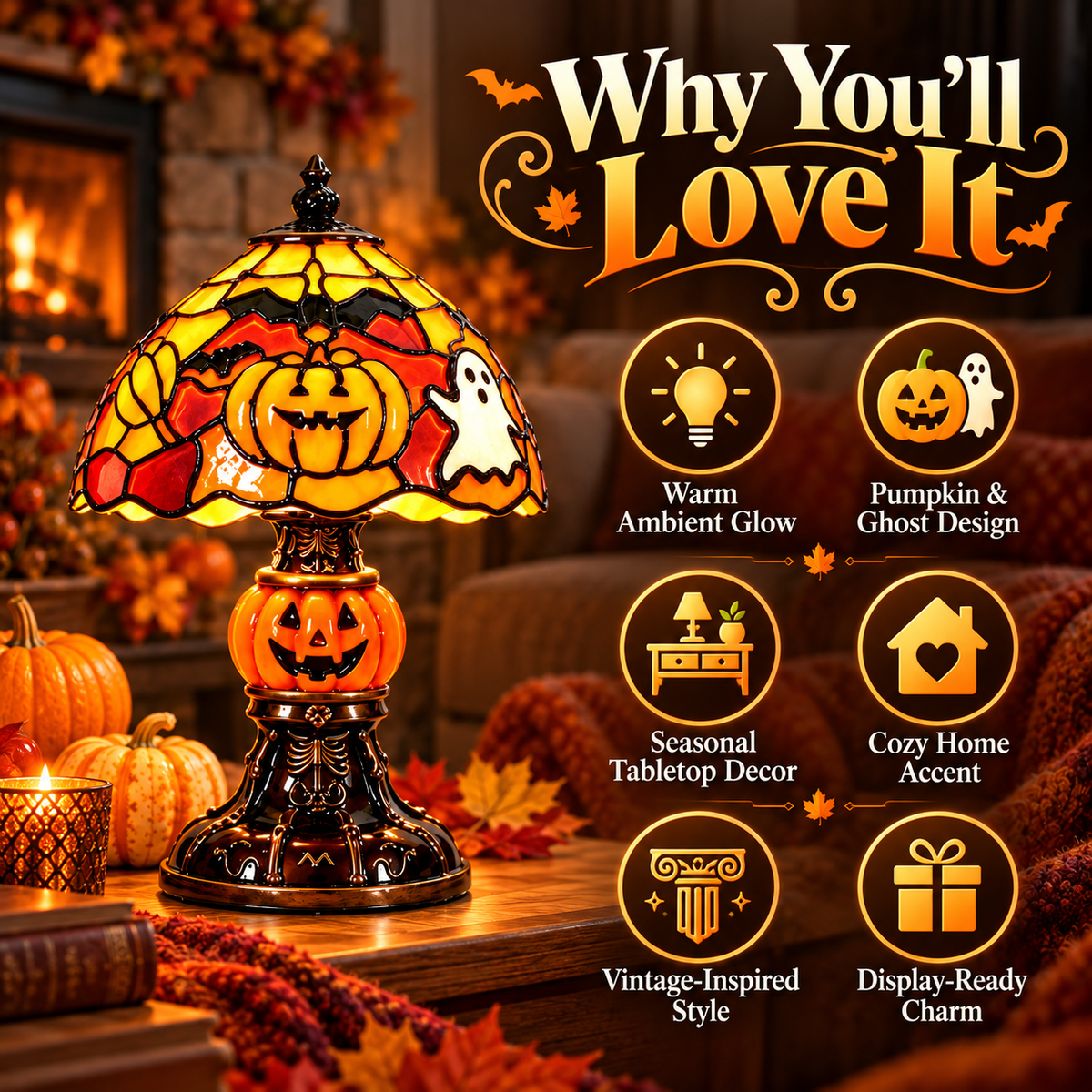 🕯️ 50% OFF! Cozy Halloween Pumpkin & Ghost Table Lamp with Warm Glow