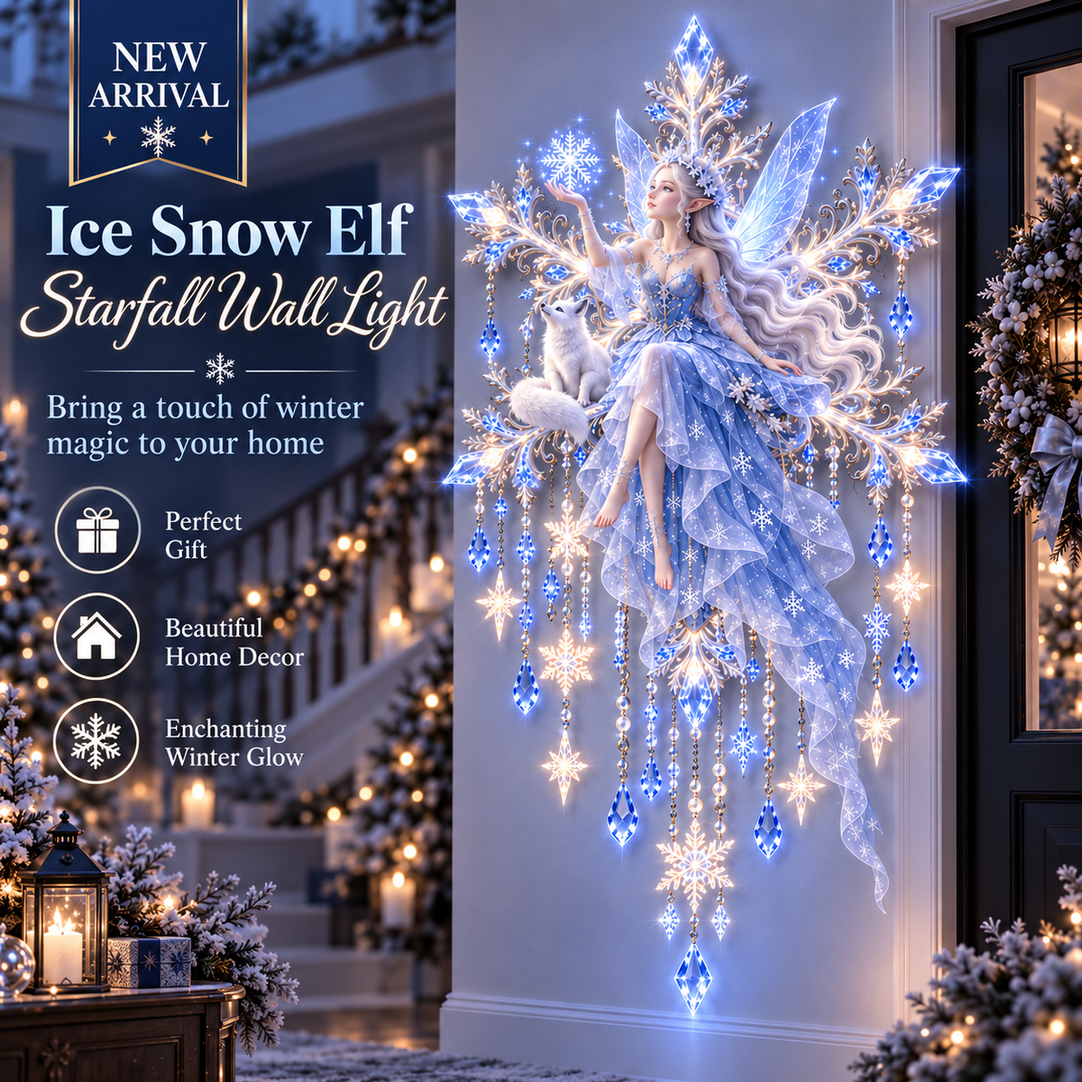❄️ Ice Snow Elf Wall Light | Illuminated Winter Fairy Décor