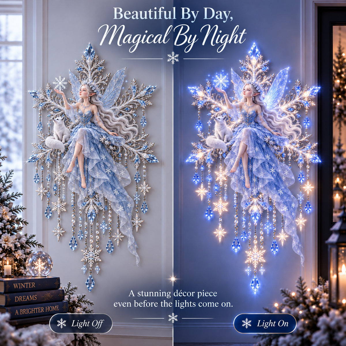 ❄️ Ice Snow Elf Wall Light | Illuminated Winter Fairy Décor