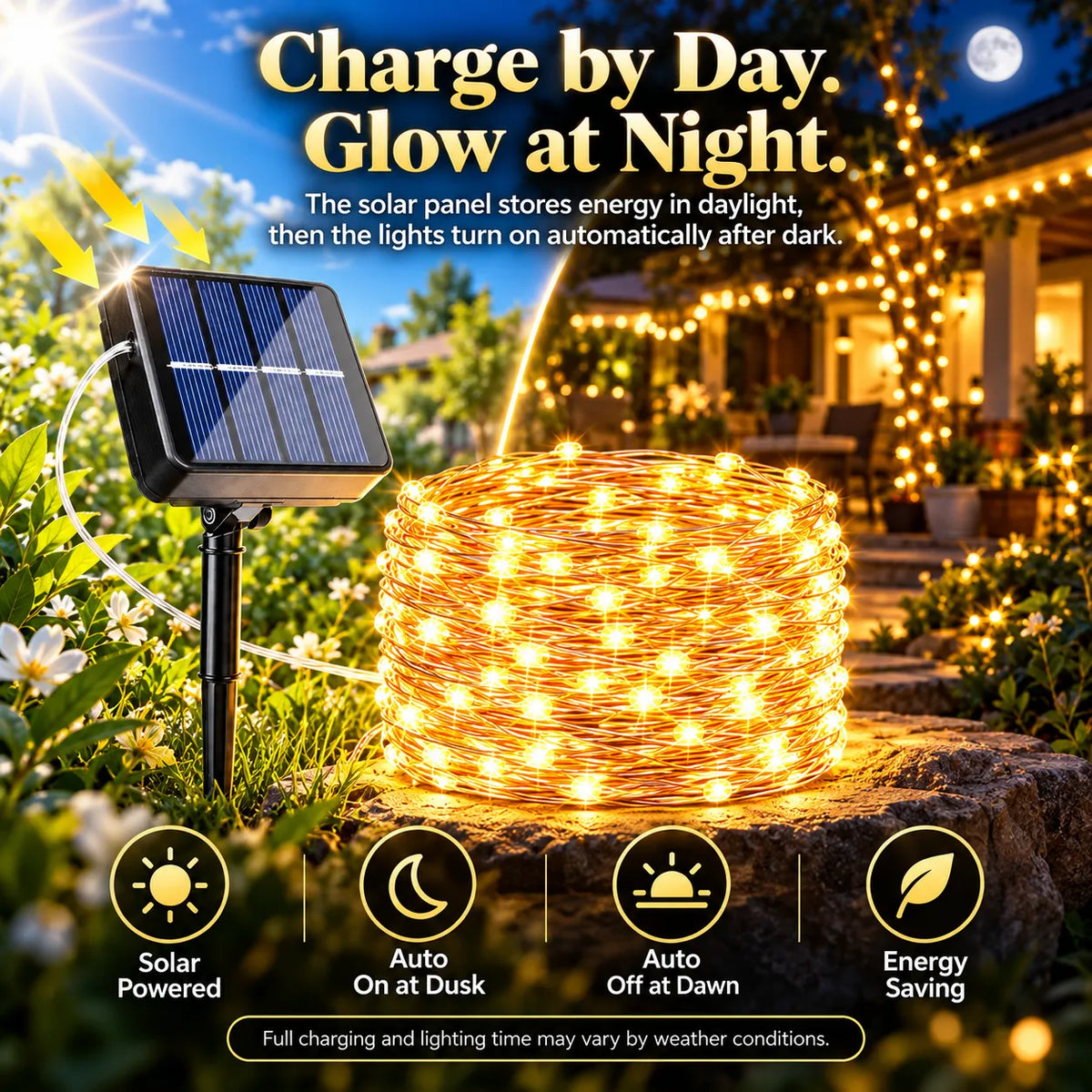 🎁Solar Outdoor String Lights – 72FT 200 LED Fairy Lights with 8 Modes