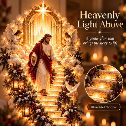 ✨ Jesus Light of Heaven Christmas Wall Hanging | Illuminated Nativity Stairway Decor ✝️