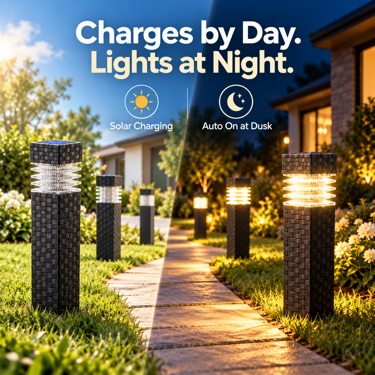 🌞 Solar Garden Pathway Lights – No Wires, Automatic Night Glow ✨