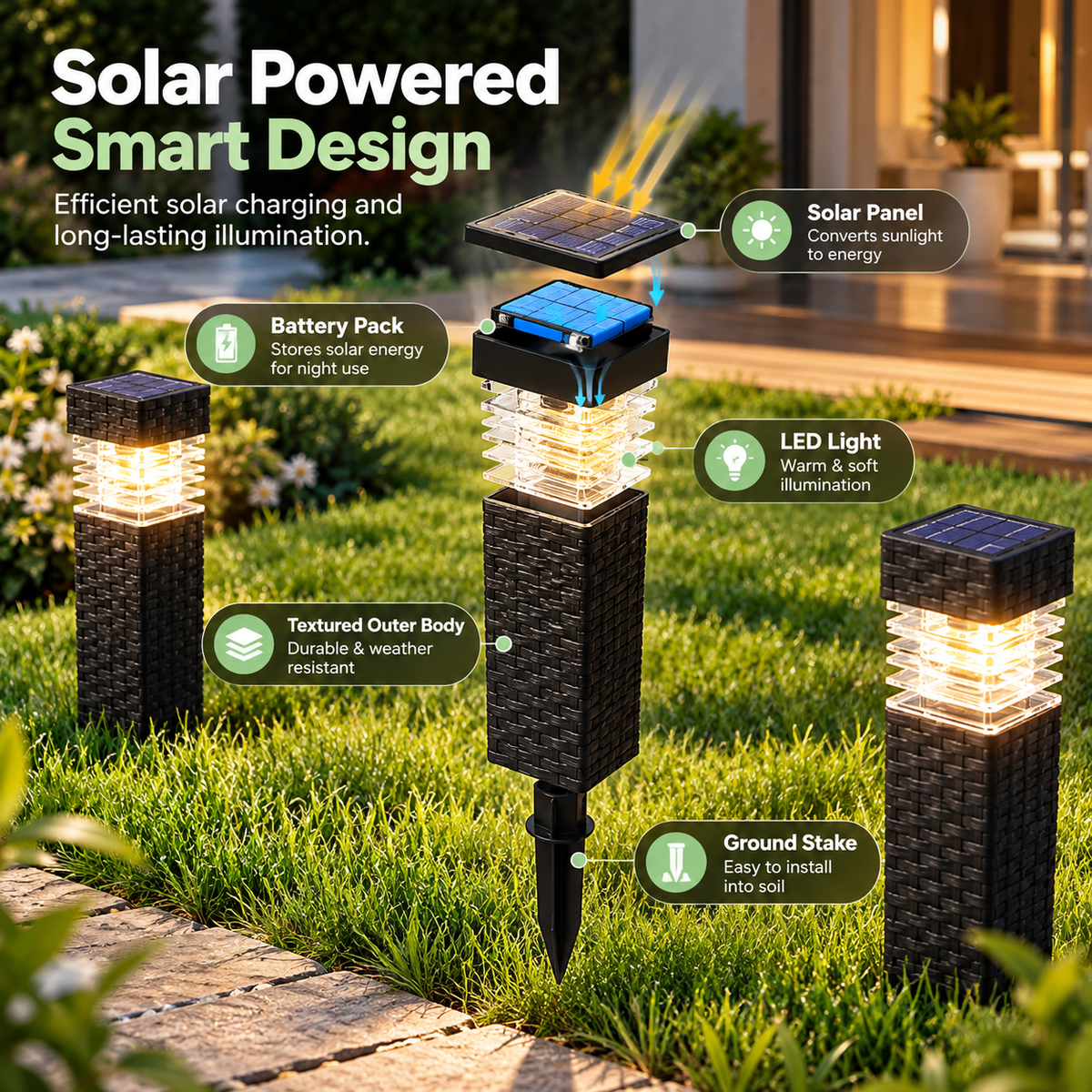 🌞 Solar Garden Pathway Lights – No Wires, Automatic Night Glow ✨