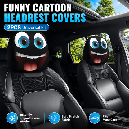 😆 Funny Cartoon Car Headrest Covers – 2PCS 2D Universal Fit 🚗