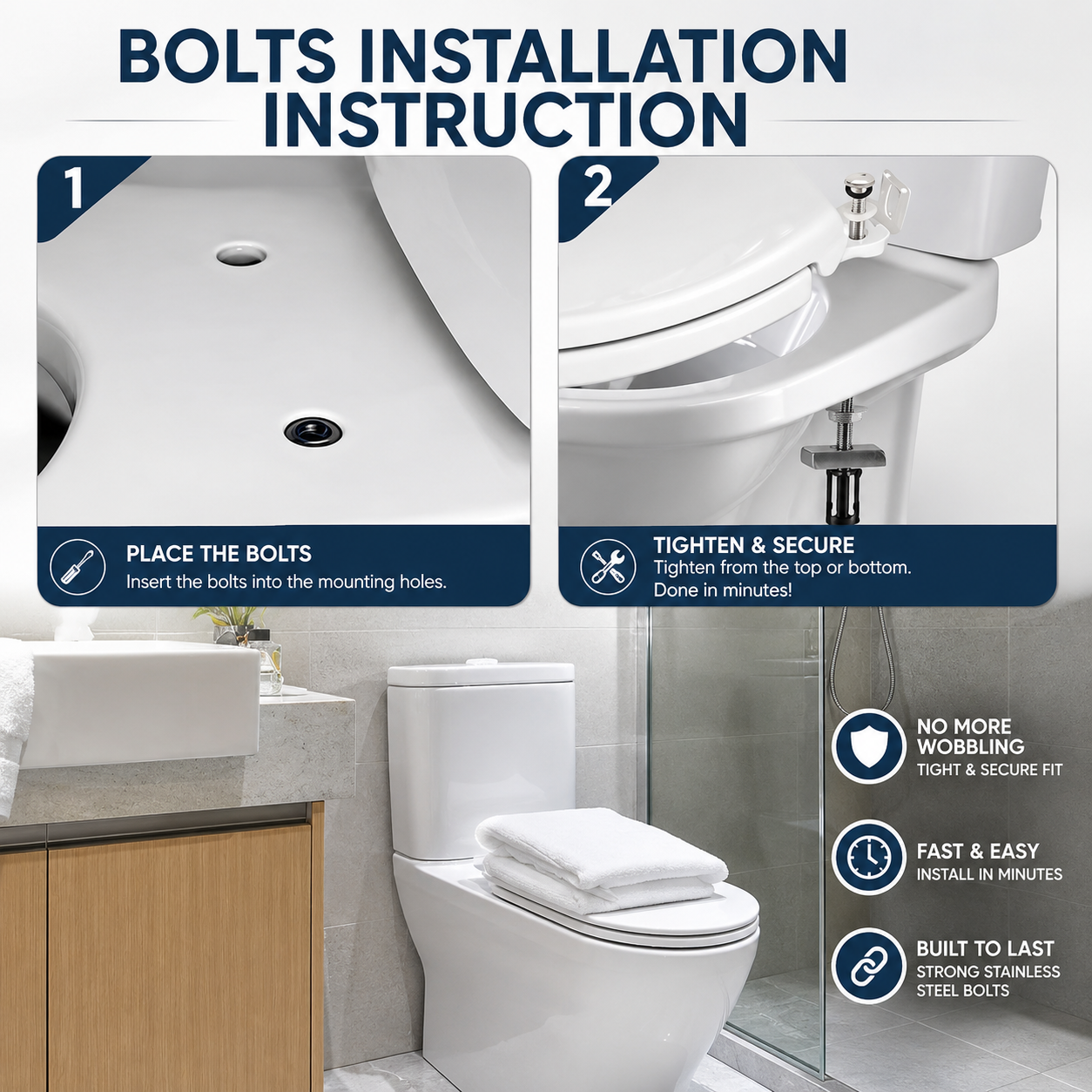 Heavy Duty Toilet Seat Fastener Bolt kit(A Set of 2 Pcs)🔥