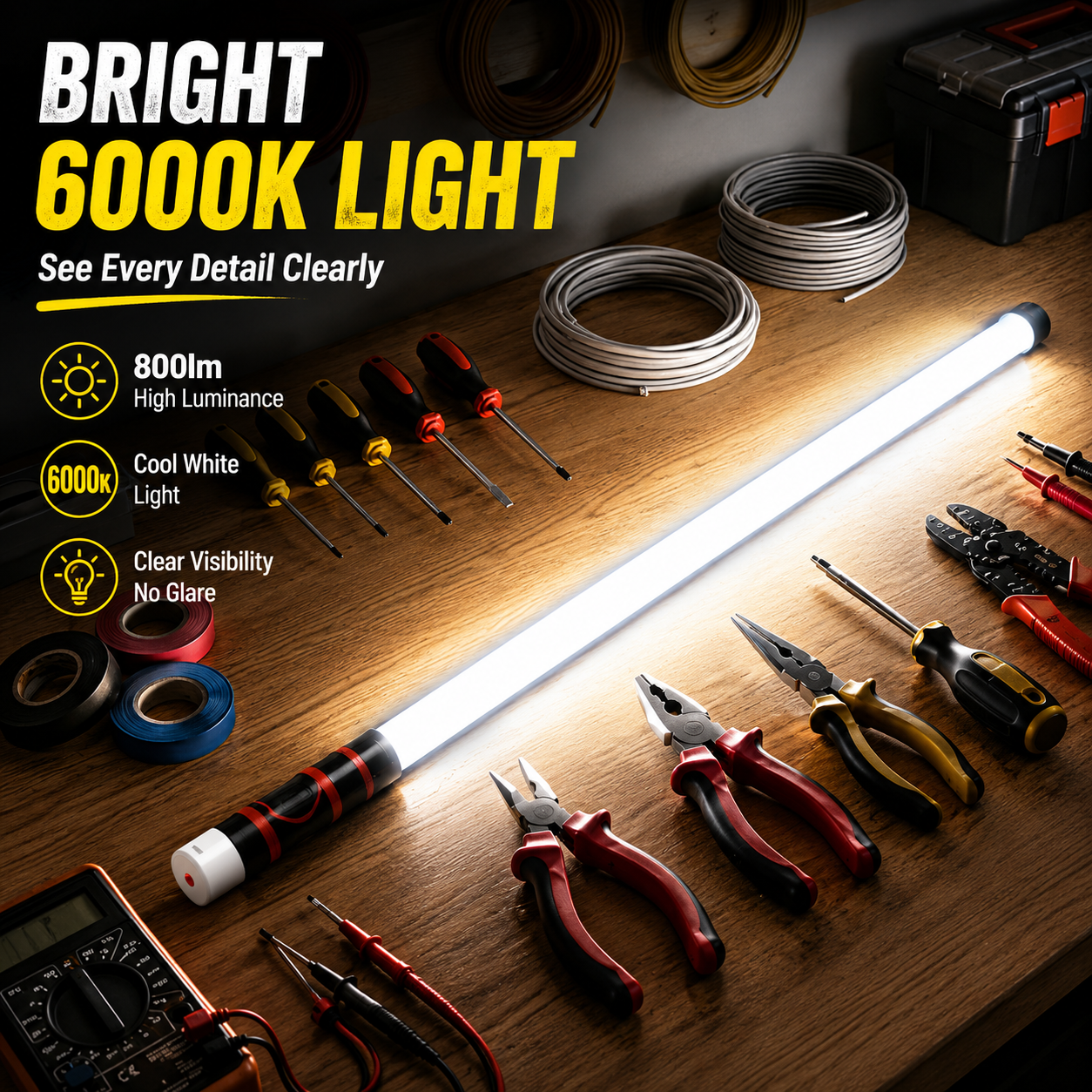 THOUSAND SUNNY Flexible LED Light Stick 30", Rechargeable Bendable Work Light with 3 Modes High Lumen