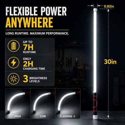 THOUSAND SUNNY Flexible LED Light Stick 30", Rechargeable Bendable Work Light with 3 Modes High Lumen
