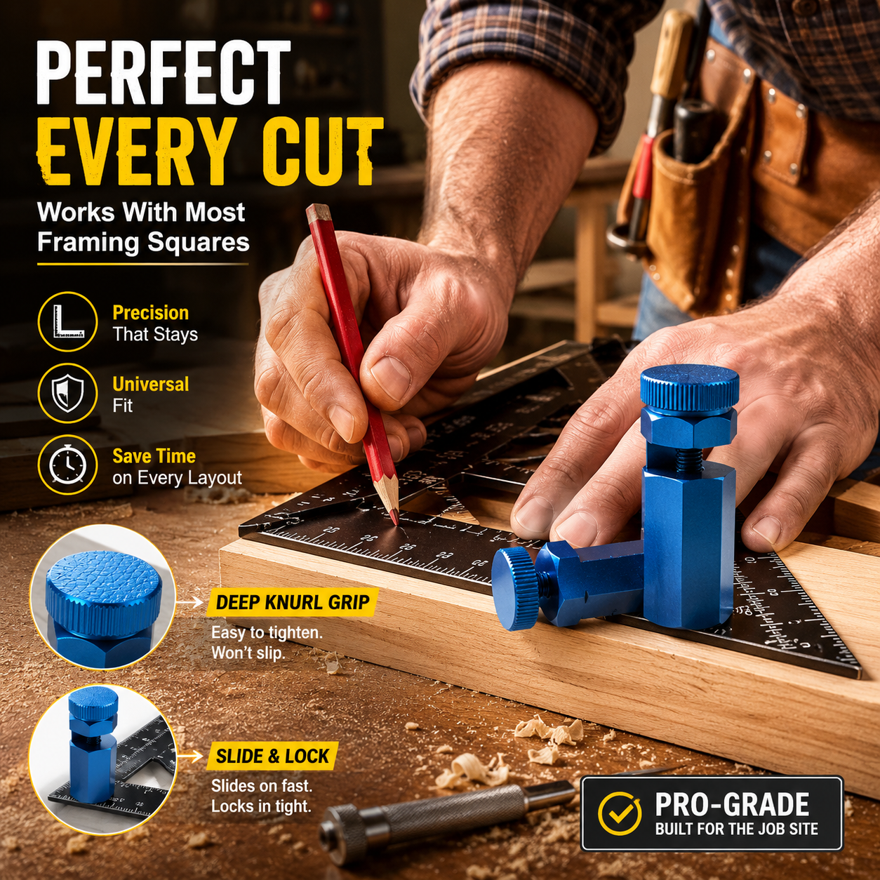 Tall Stair Gauges for Framing Square with Holder and Hook