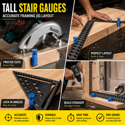 Tall Stair Gauges for Framing Square with Holder and Hook