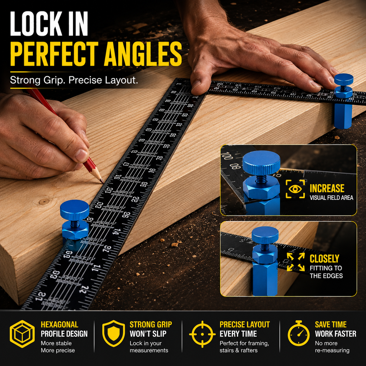 Tall Stair Gauges for Framing Square with Holder and Hook