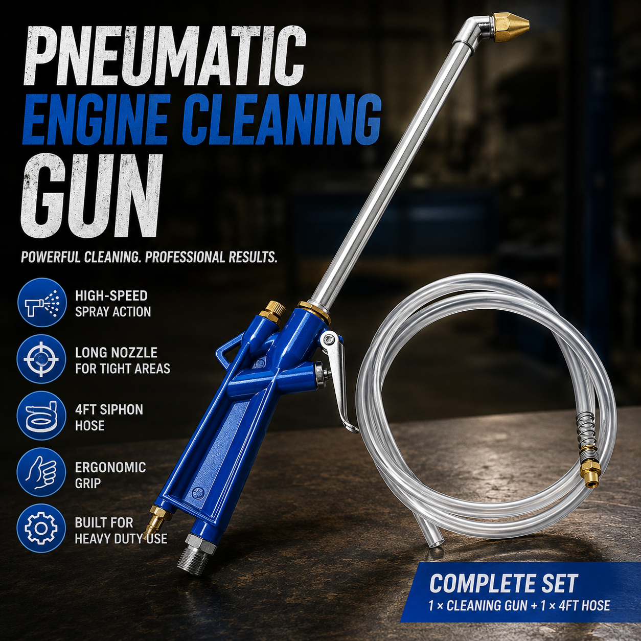 Air Blow Gun Pneumatic Engine Cleaning Gun with 4Ft Hose, Cleaning Degreaser Sprayer Tool