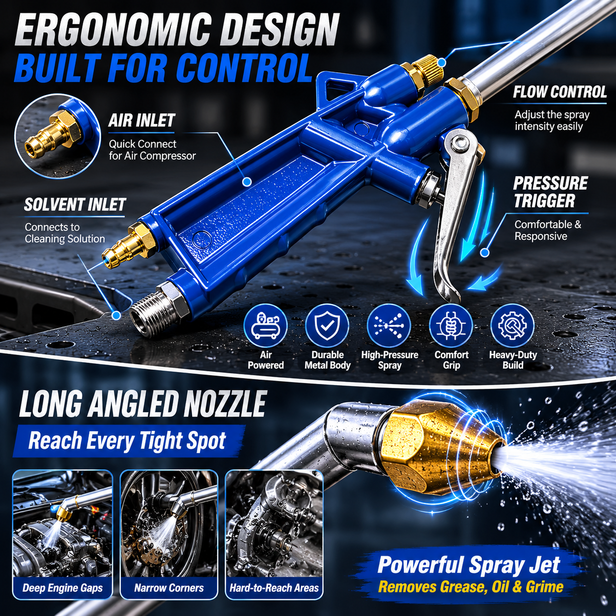 Air Blow Gun Pneumatic Engine Cleaning Gun with 4Ft Hose, Cleaning Degreaser Sprayer Tool