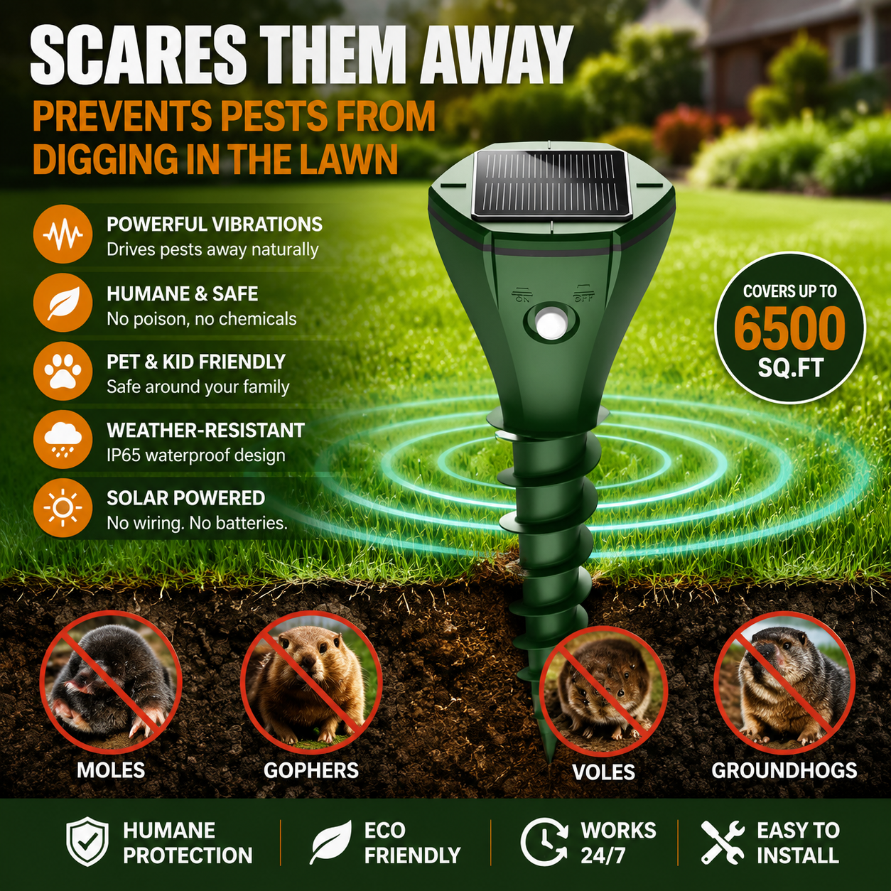 Solar Mole & Gopher Repeller™ – Protect Your Lawn Naturally
