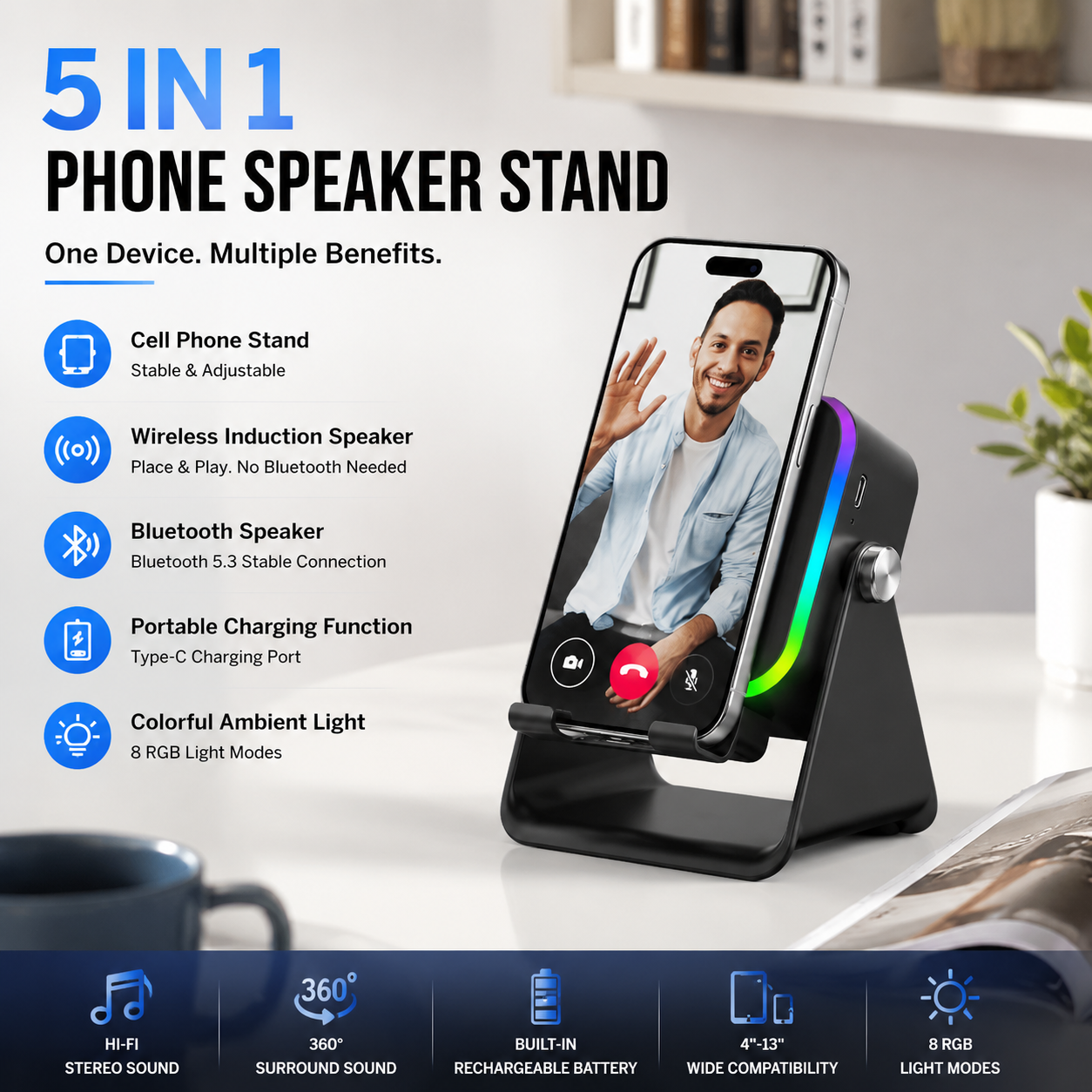 Turn Your Phone Into A Mini Theater™ | Induction Speaker & RGB Phone Stand