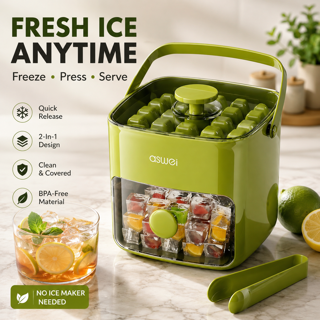 Fresh Ice Anytime™ | 2-In-1 Ice Tray & Storage Container