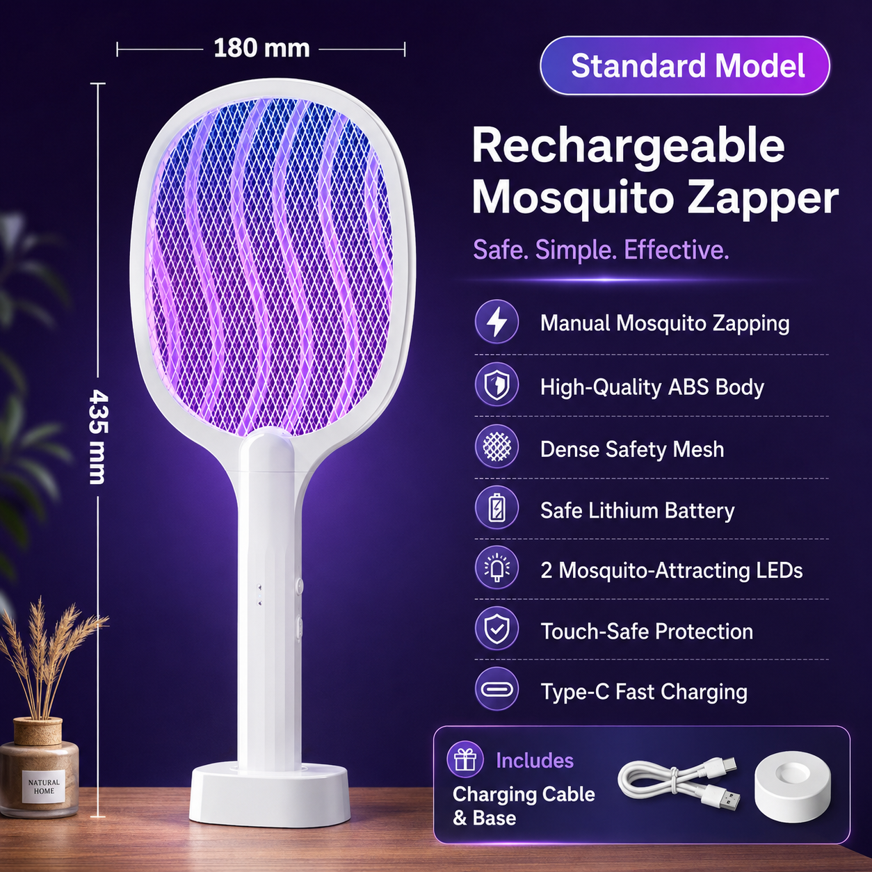 2-in-1 Rechargeable Electric Mosquito Zapper Racket with Auto Mode & Digital Display