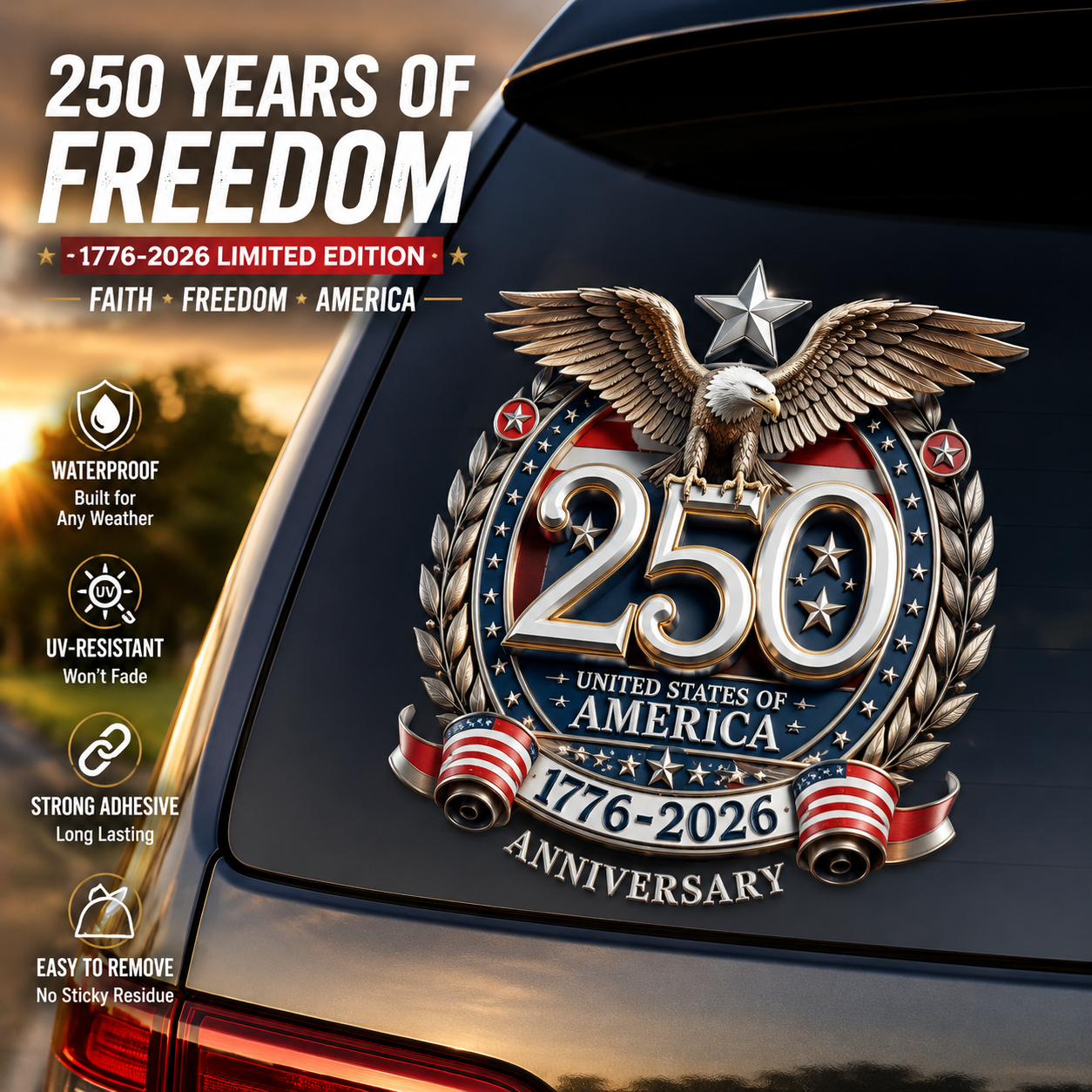 USA 250th Anniversary Eagle Car Decal | 1776–2026 5Pcs