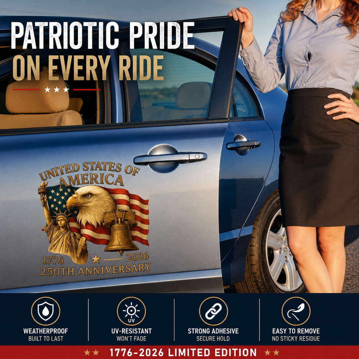 USA 250th Anniversary Eagle Car Decal | 1776–2026 5Pcs