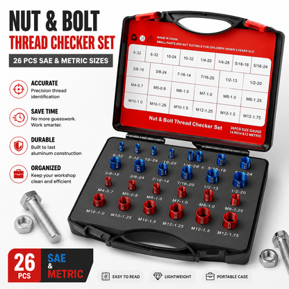 44PCS Nut & Bolt Thread Checker Set – SAE & Metric Gauge Tool Kit for Fast Bolt Identification