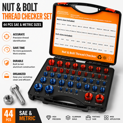 44PCS Nut & Bolt Thread Checker Set – SAE & Metric Gauge Tool Kit for Fast Bolt Identification