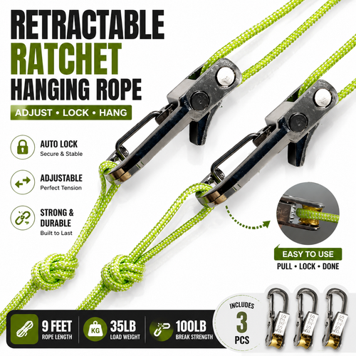 Retractable Ratchet Hanging Rope – Adjustable Locking Rope for Camping & Home Use