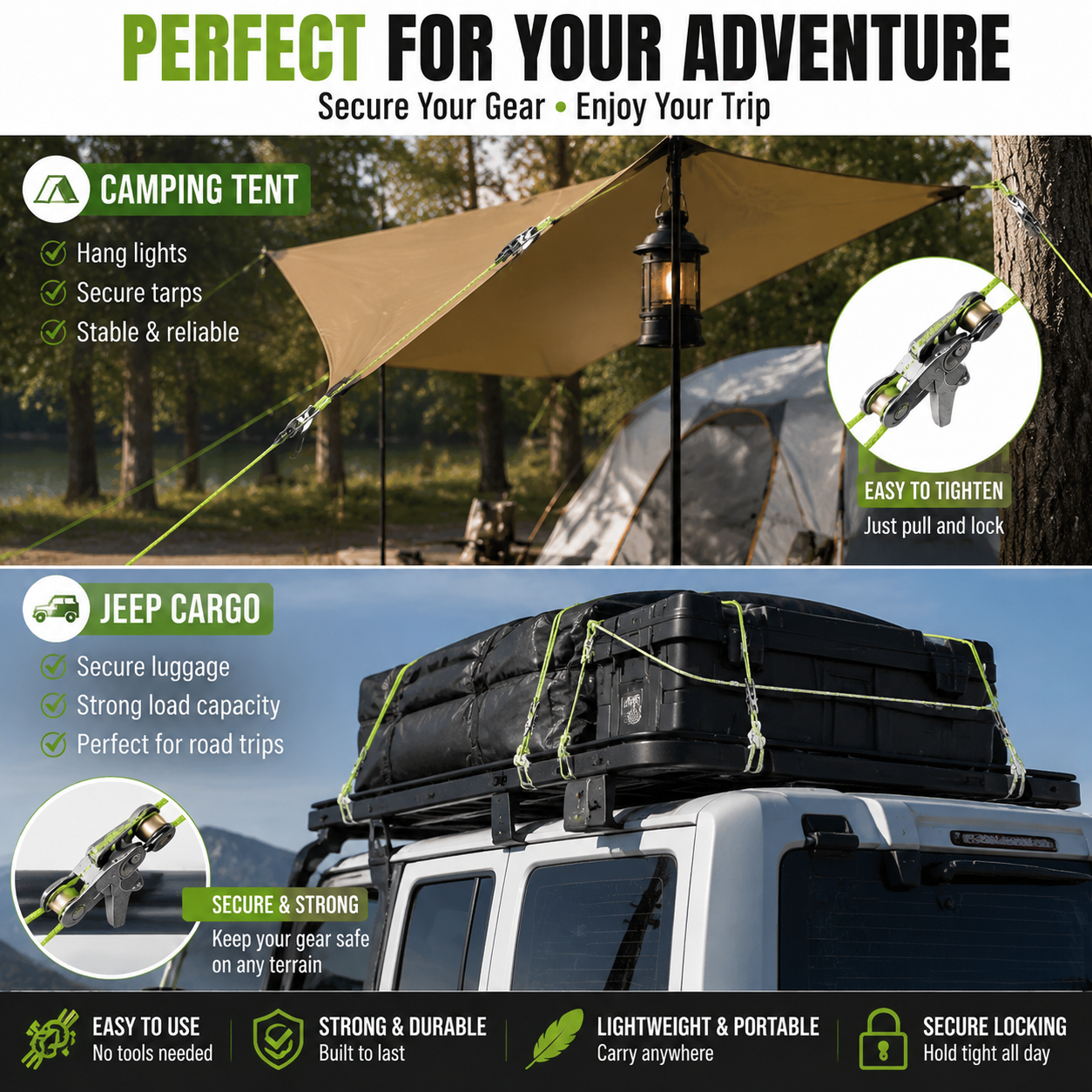 Retractable Ratchet Hanging Rope – Adjustable Locking Rope for Camping & Home Use