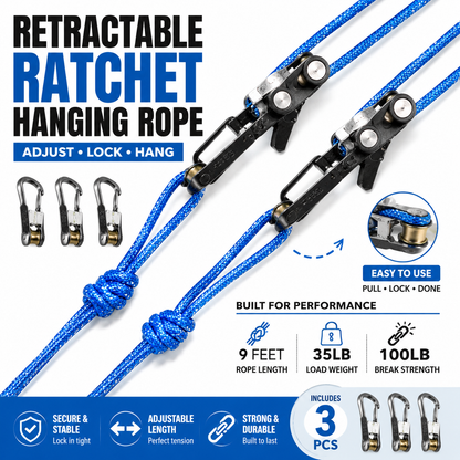 Retractable Ratchet Hanging Rope – Adjustable Locking Rope for Camping & Home Use