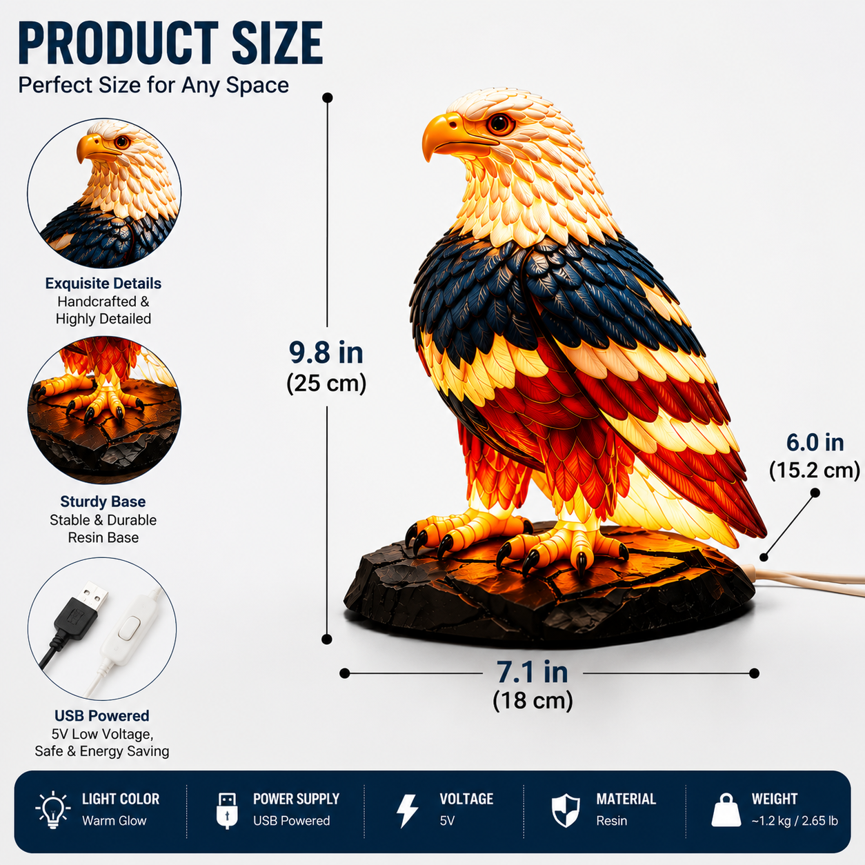 Eagle Ambient LED Desk Lamp – Decorative Warm Glow Night Light USB Powered Home Decor