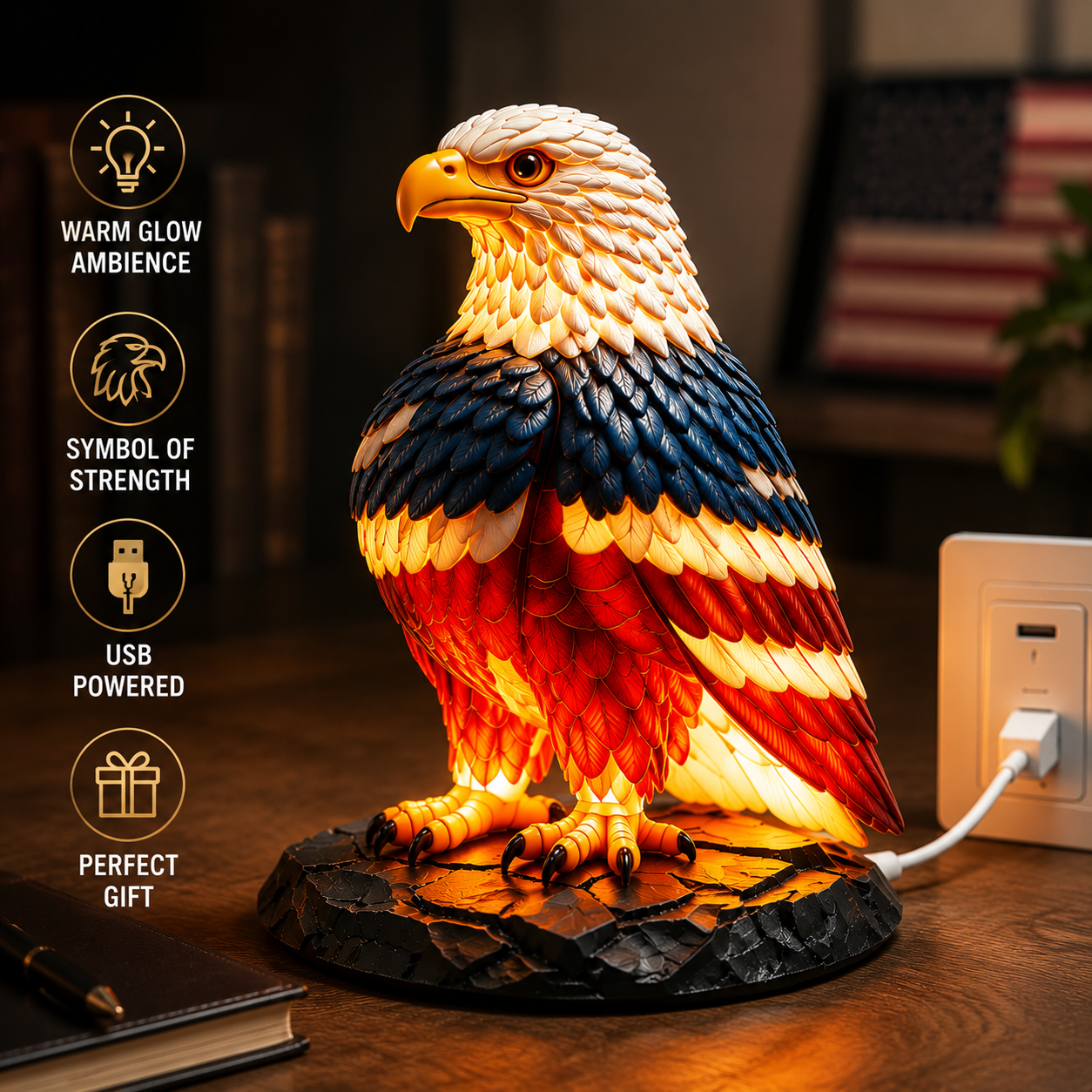 Eagle Ambient LED Desk Lamp – Decorative Warm Glow Night Light USB Powered Home Decor