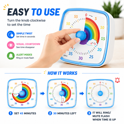 60-Minute Visual Timer with Night Light – Silent Rainbow Countdown Timer for Kids & Adults