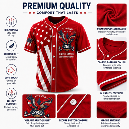 🇺🇸 250th Anniversary Freedom Baseball Jersey – 1776–2026 Limited Edition