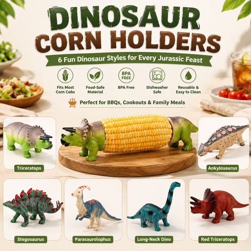 🦖 Cute Dinosaur Corn Holders – Fun Stainless Steel BBQ Kitchen Gadget Set