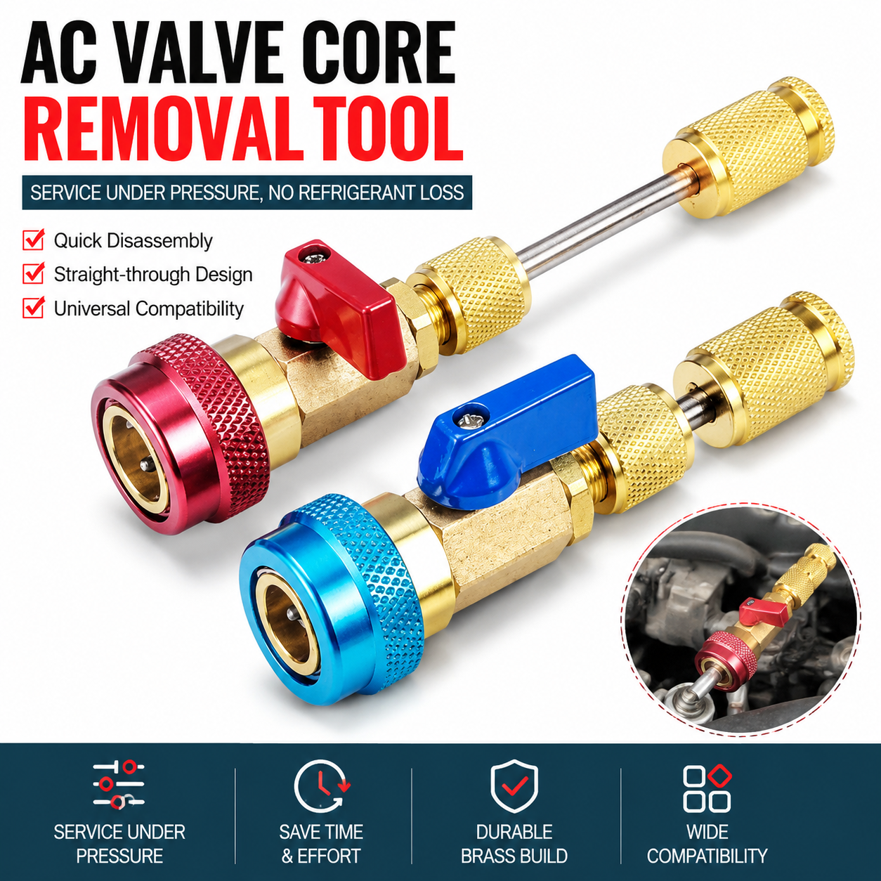 🚗 AC Valve Core Removal Tool – Universal Automotive AC Service Under Pressure Kit