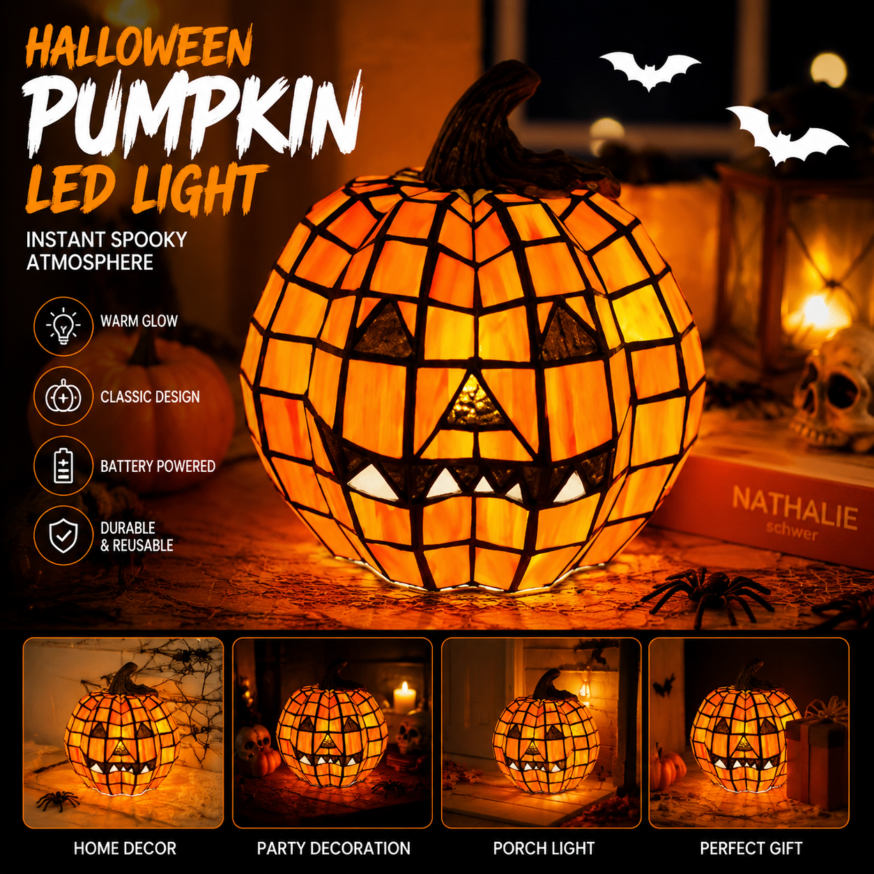 Halloween Pumpkin LED Light | Spooky Jack-O’-Lantern Atmosphere Lamp for Home Decoration（副本）