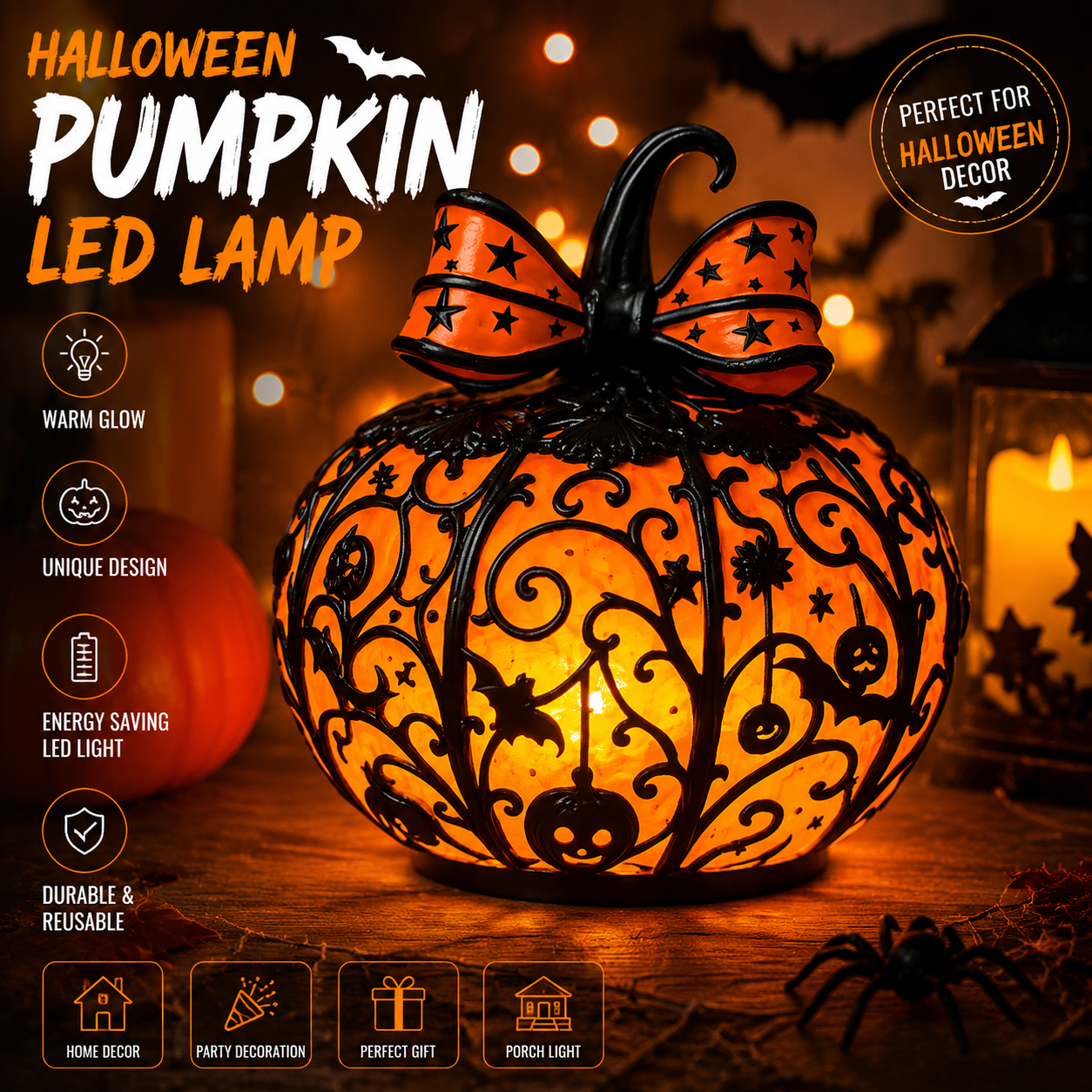 Halloween Pumpkin LED Light | Spooky Jack-O’-Lantern Atmosphere Lamp for Home Decoration（副本）